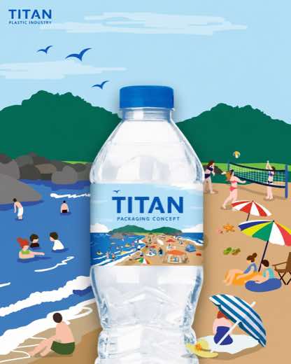 แนวคิดฉลาก Titan ธีมชายหาด