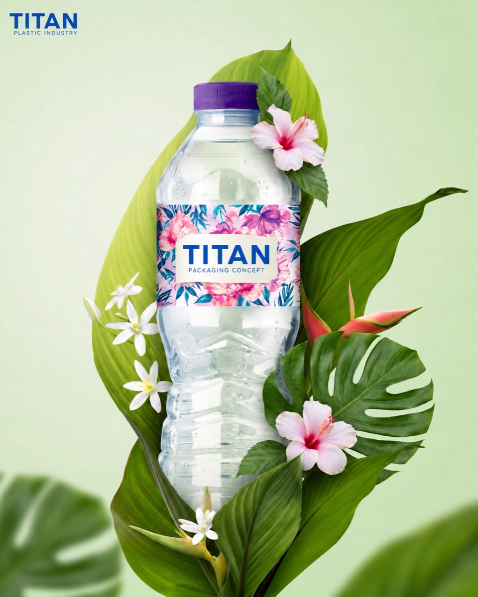 ตัวอย่างฉลากน้ำดื่มธีมดอกไม้ของ Titan